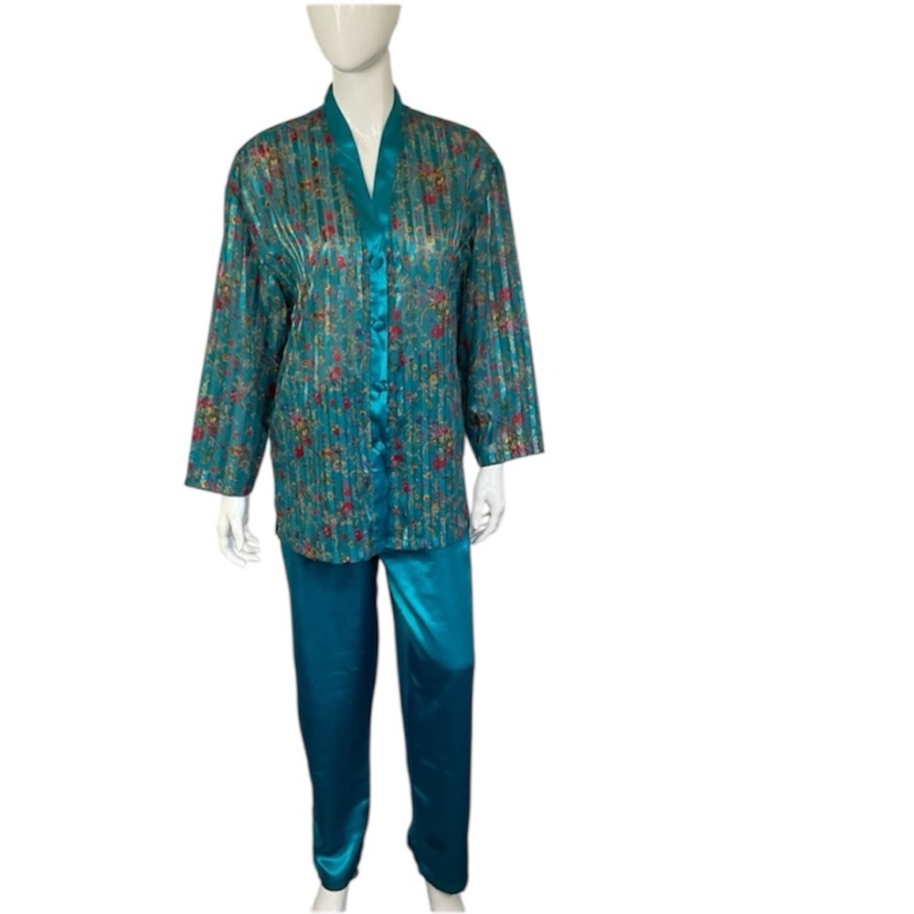 NEW Victoria's Secret Vintage Floral Satin Gold Label Two Piece Pajama Set Sz S